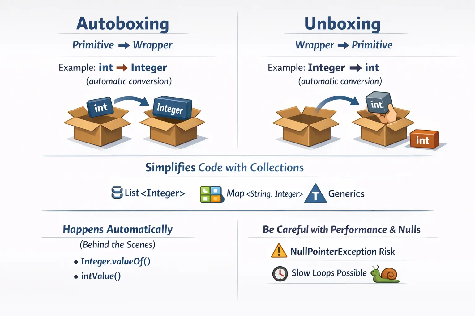 Java autoboxing and unboxing conversion between primitives and wrapper objects