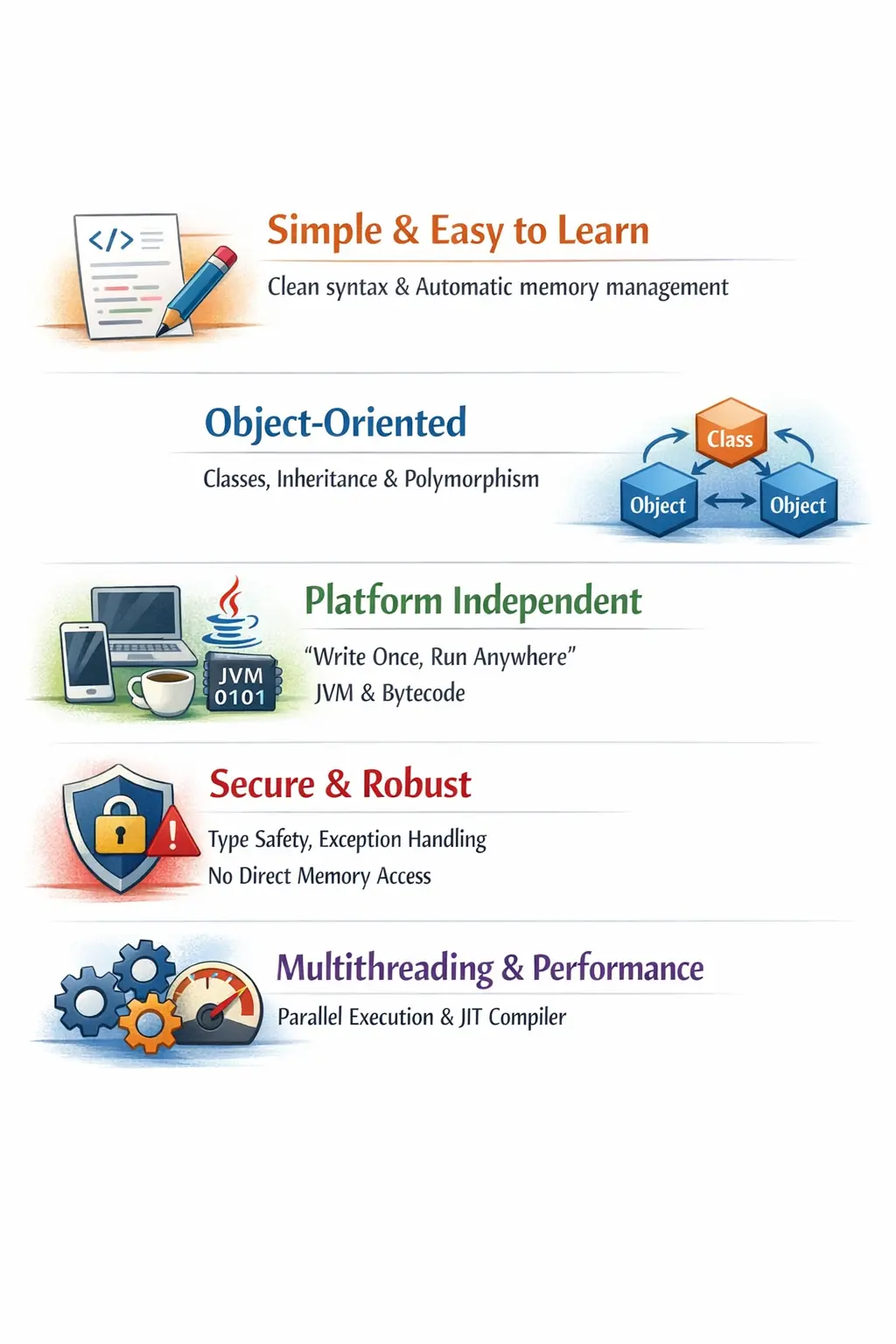 Core features of Java overview diagram