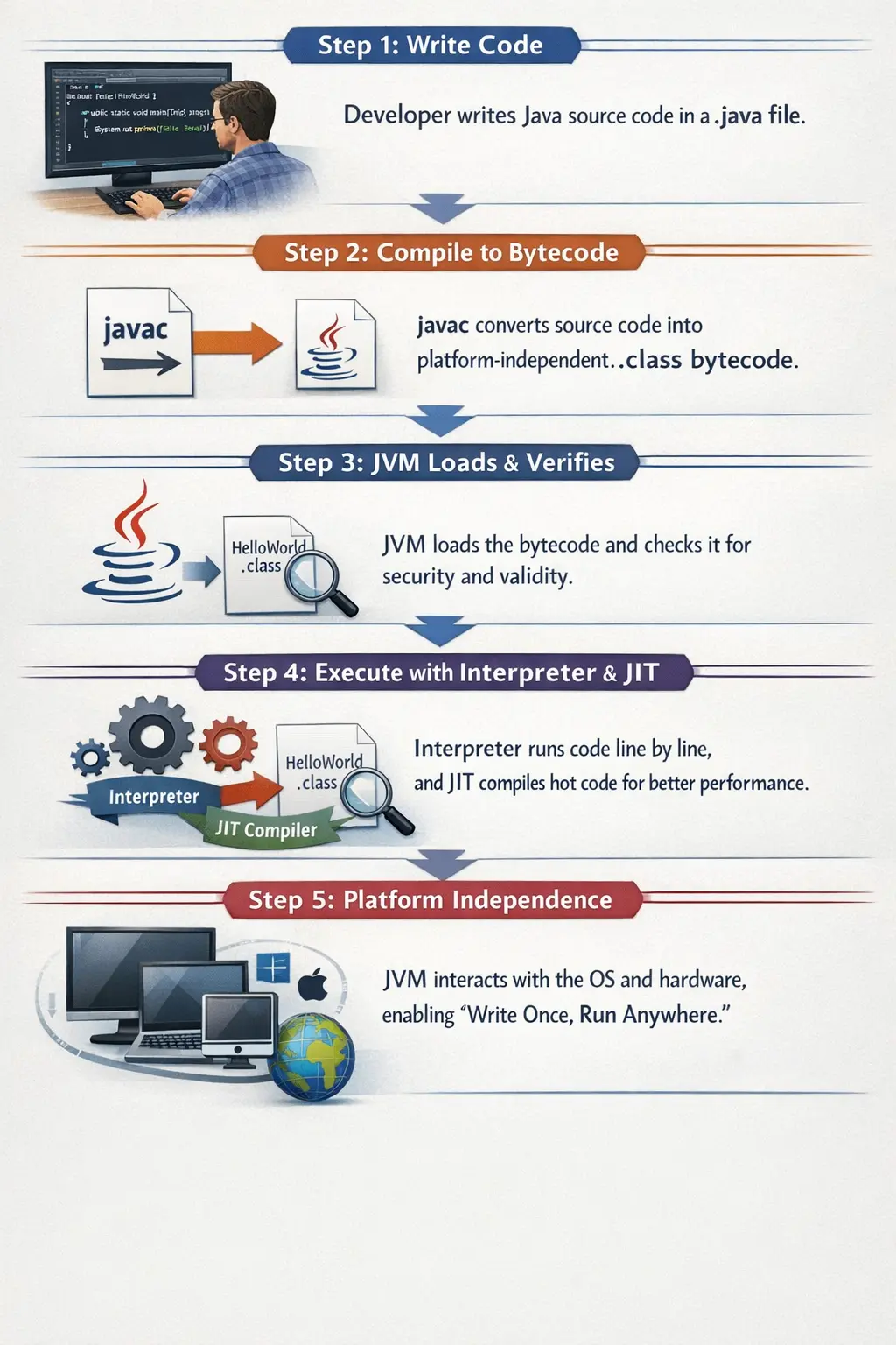 How Java works compilation and execution flow diagram