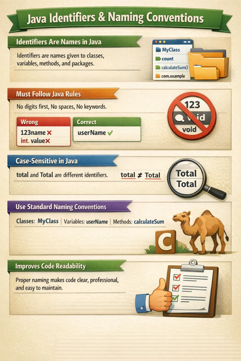 Java identifiers and naming conventions examples