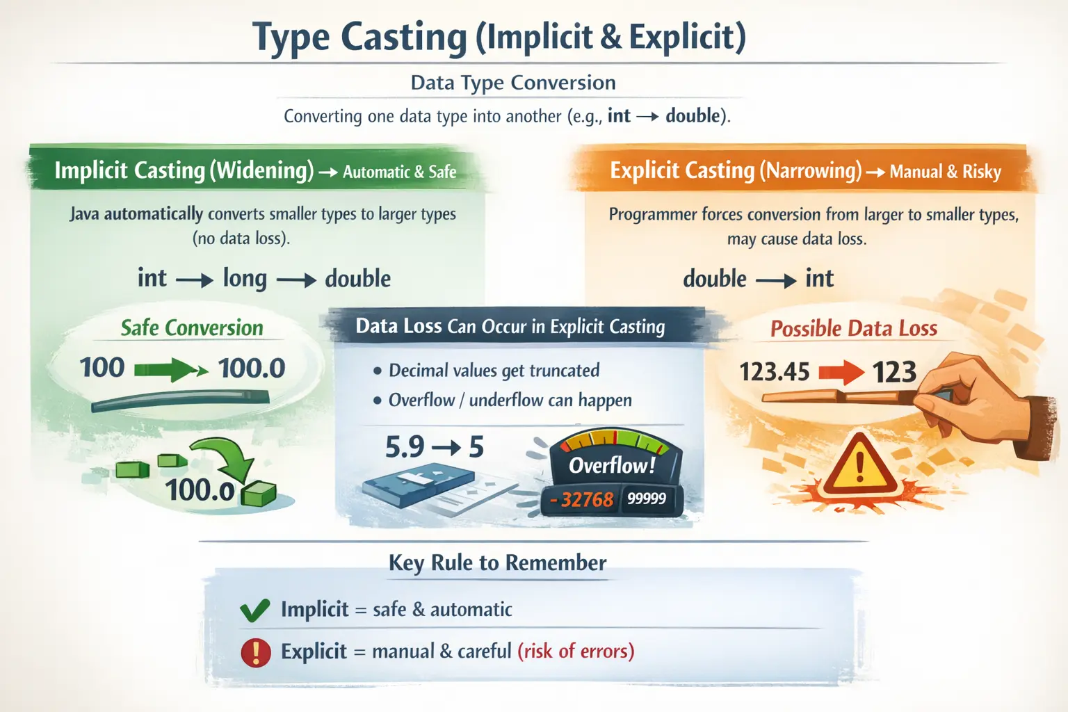 Java type casting overview with implicit and explicit conversions