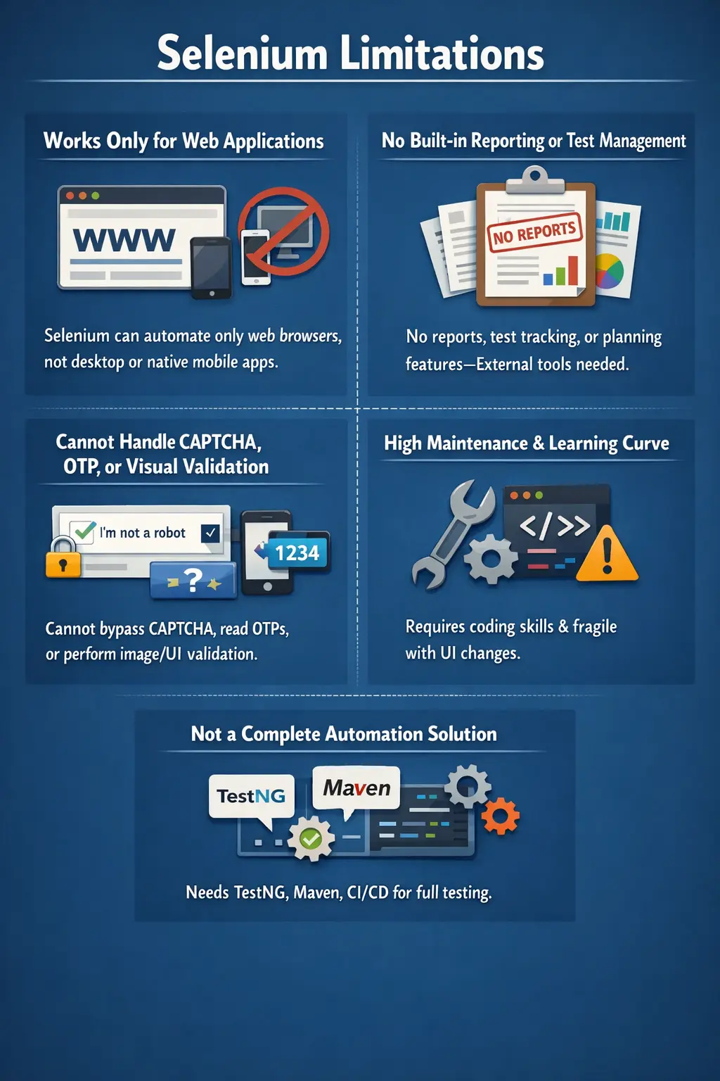 Selenium limitations across web automation use cases