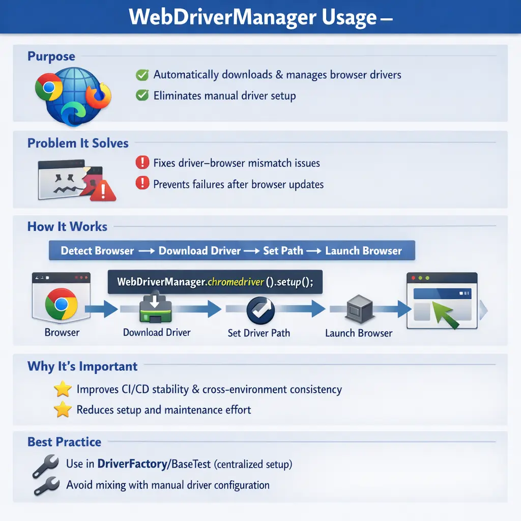 WebDriverManager usage in Selenium