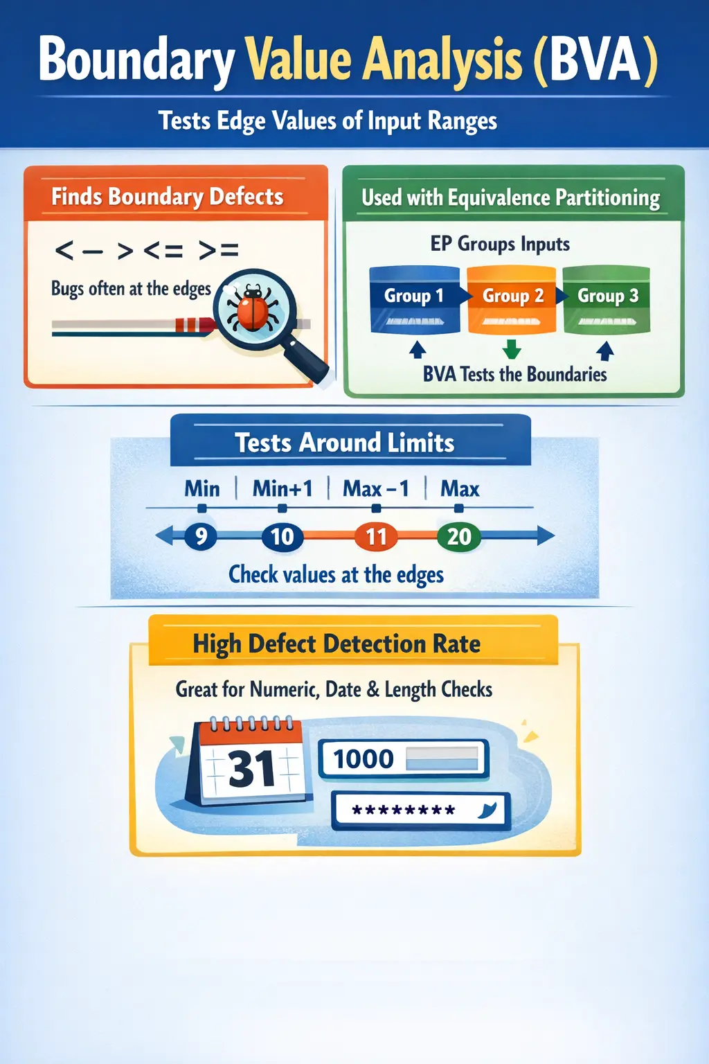 Boundary value analysis test inputs at valid and invalid limits