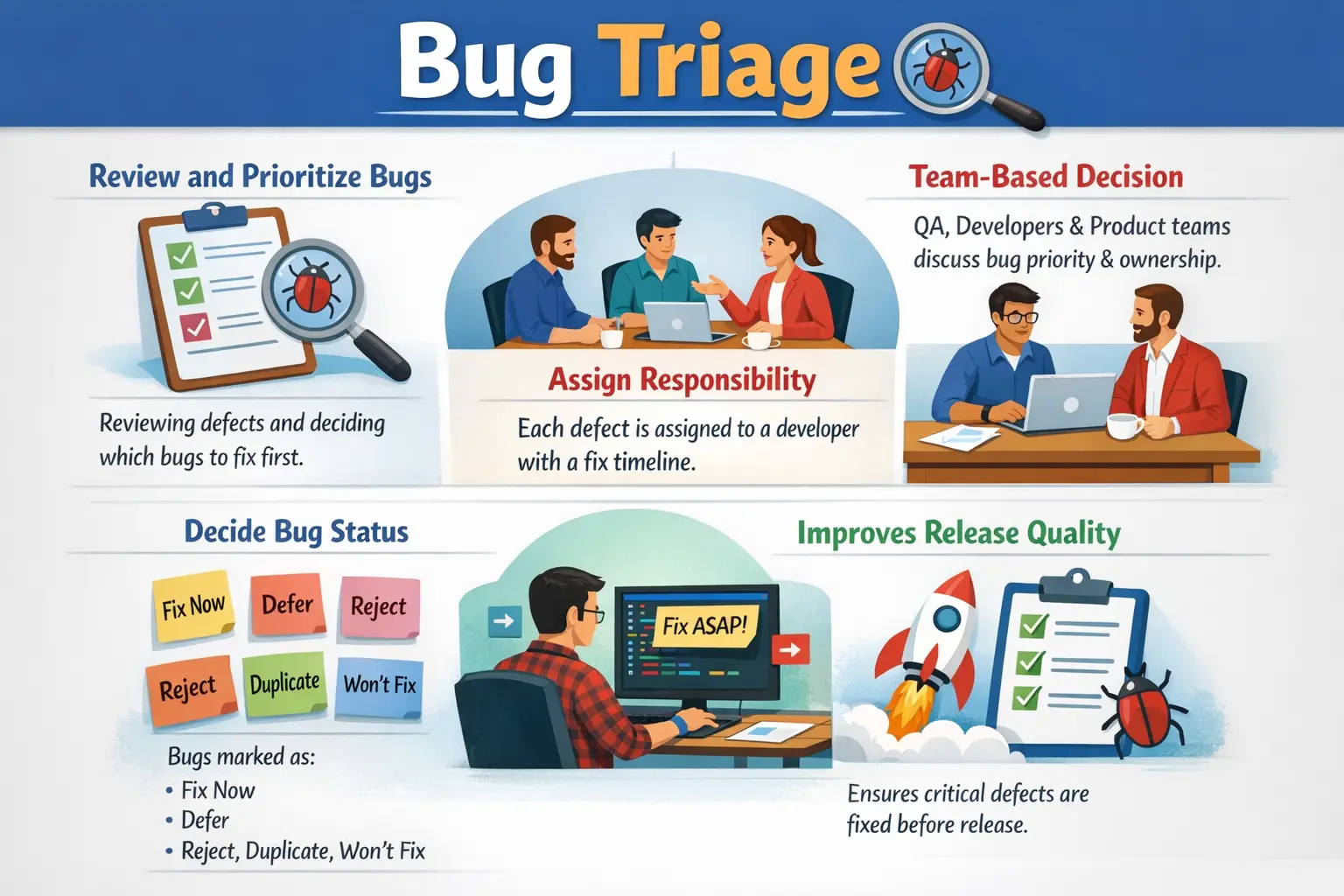 Bug triage workflow for defect review and prioritization