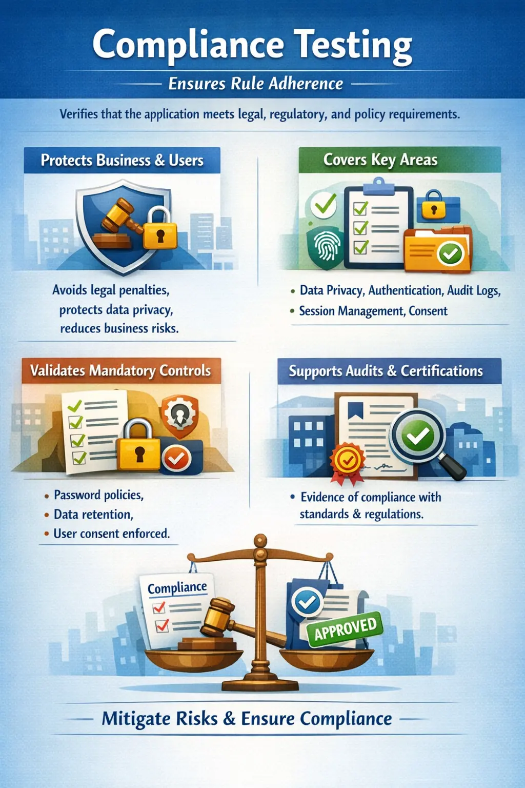 Compliance testing coverage across regulations standards and policy validation overview