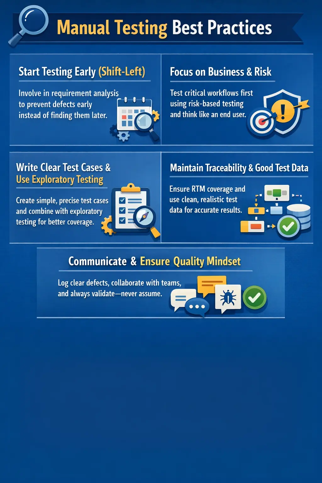 Manual testing best practices workflow and quality-focused execution overview