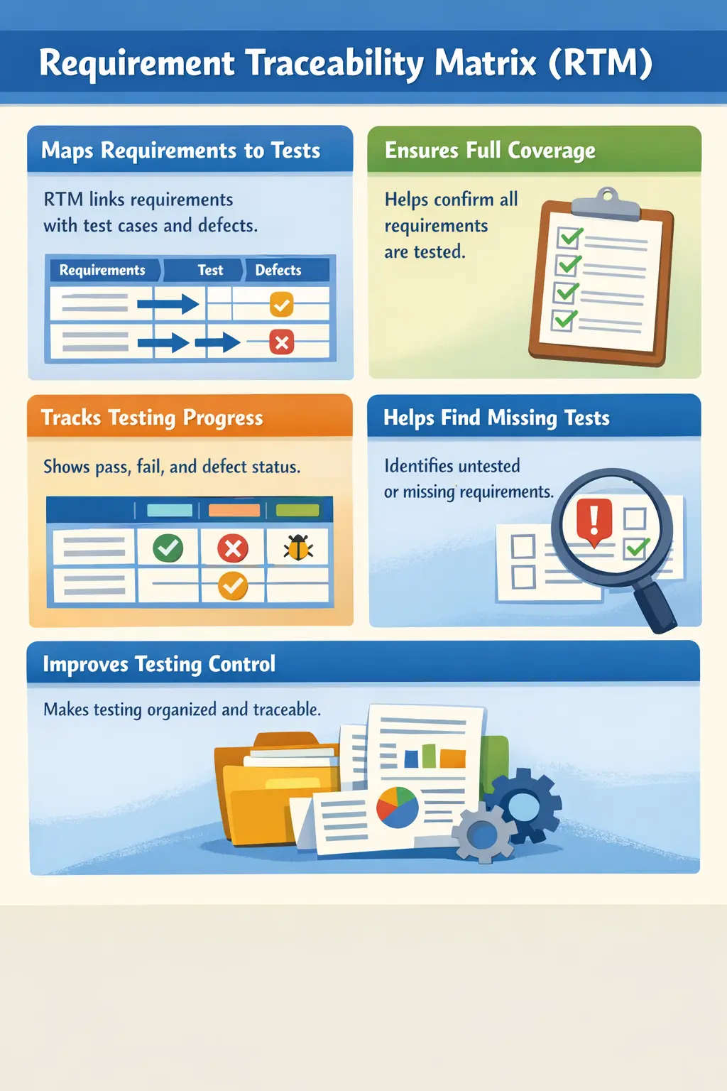 Requirement traceability matrix mapping requirements to test cases