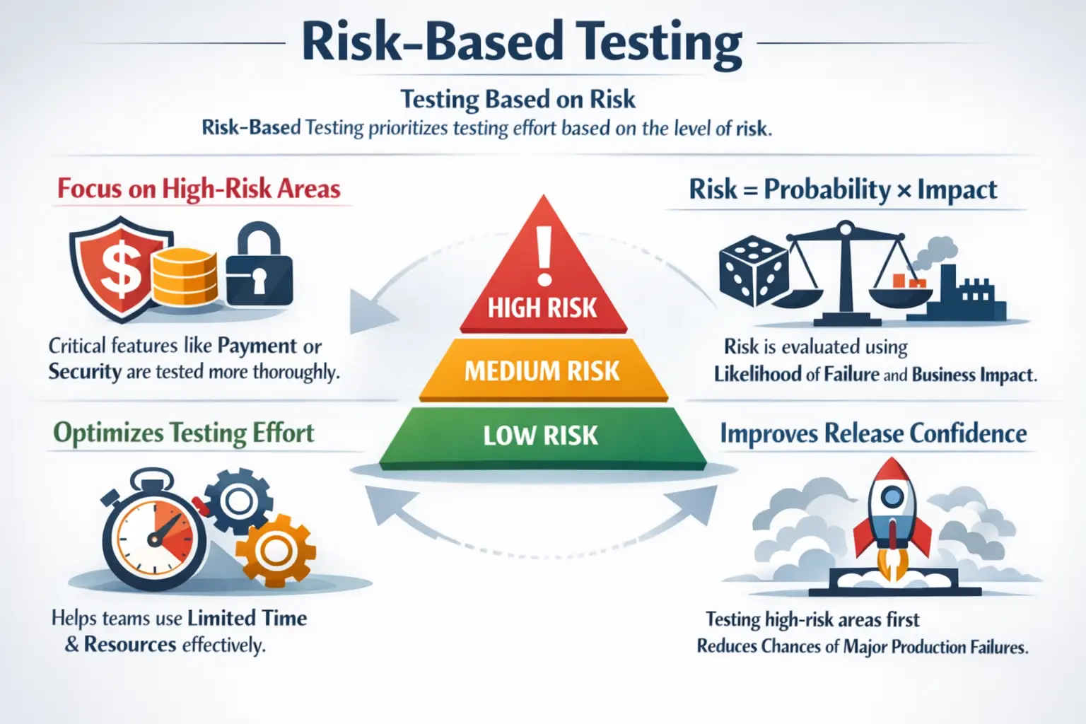 Risk-based testing model showing probability and business impact prioritization