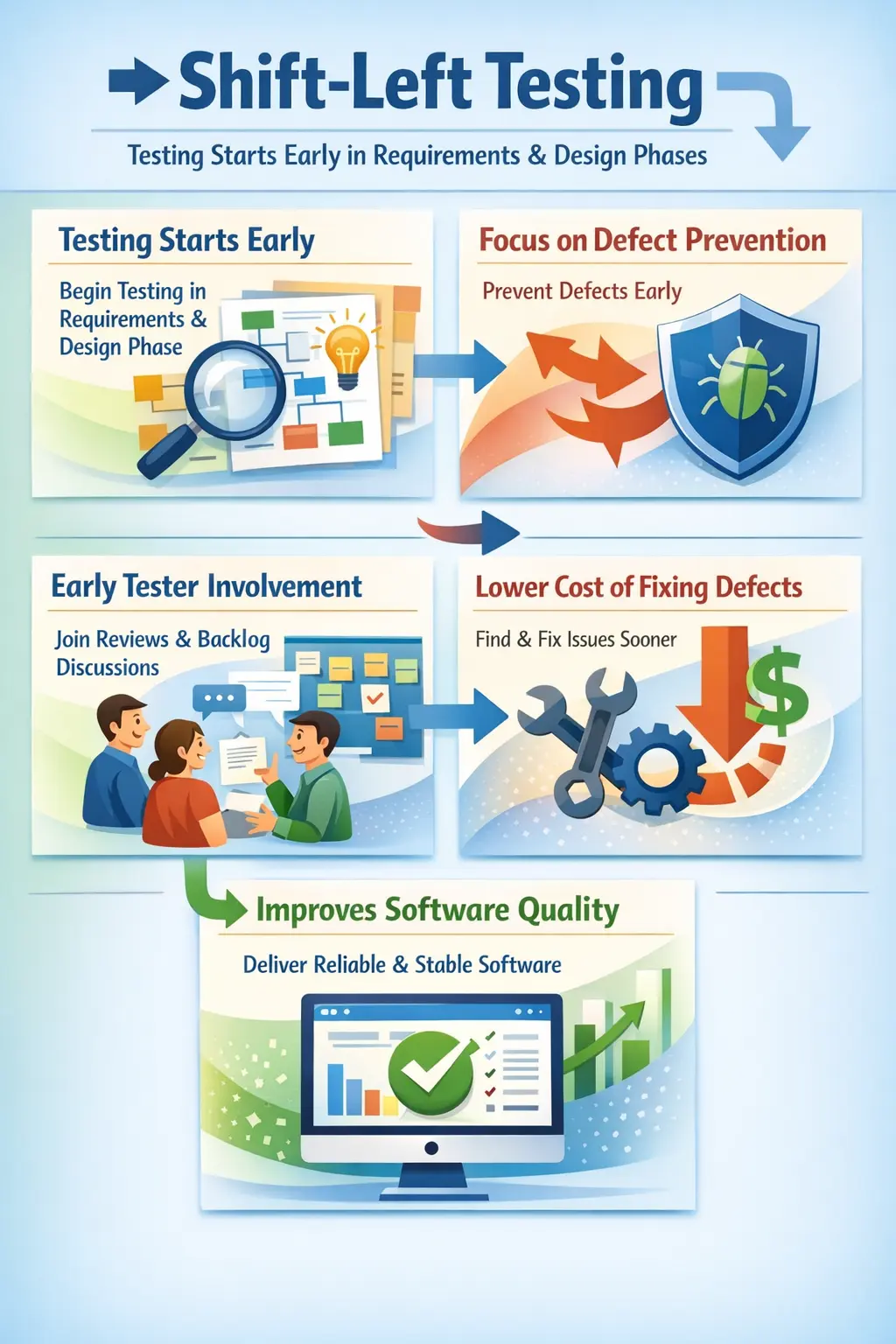 Shift-left testing approach showing early quality activities in the SDLC