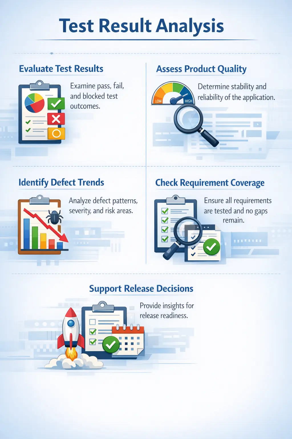 Test result analysis dashboard with quality and risk insights