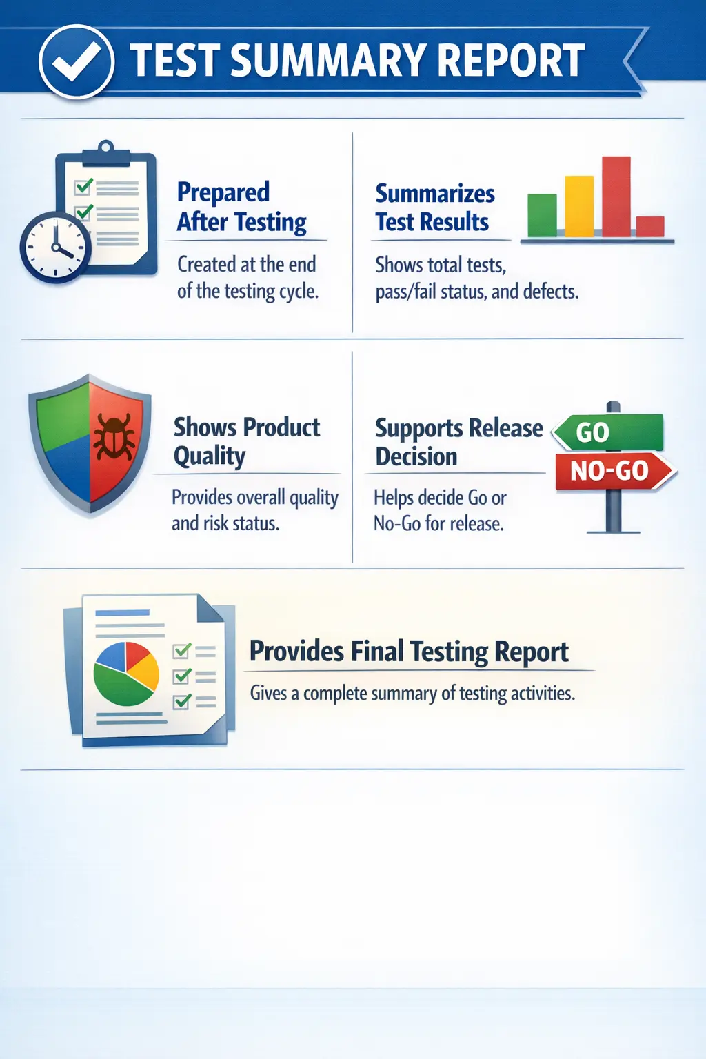 Test summary report structure and release readiness overview